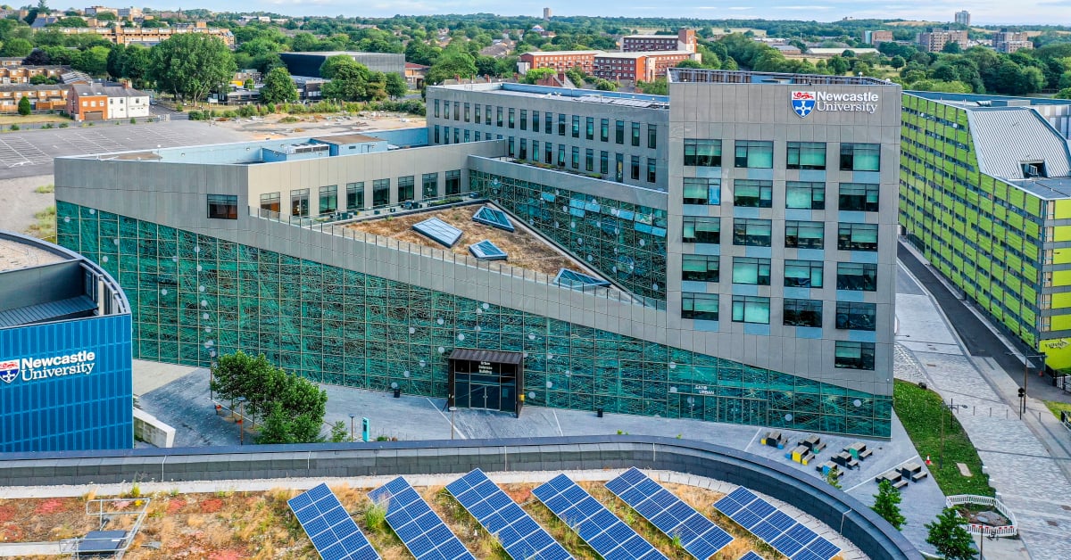 Drone photograph of the Urban Sciences Building. Credit: Elemental Photography.